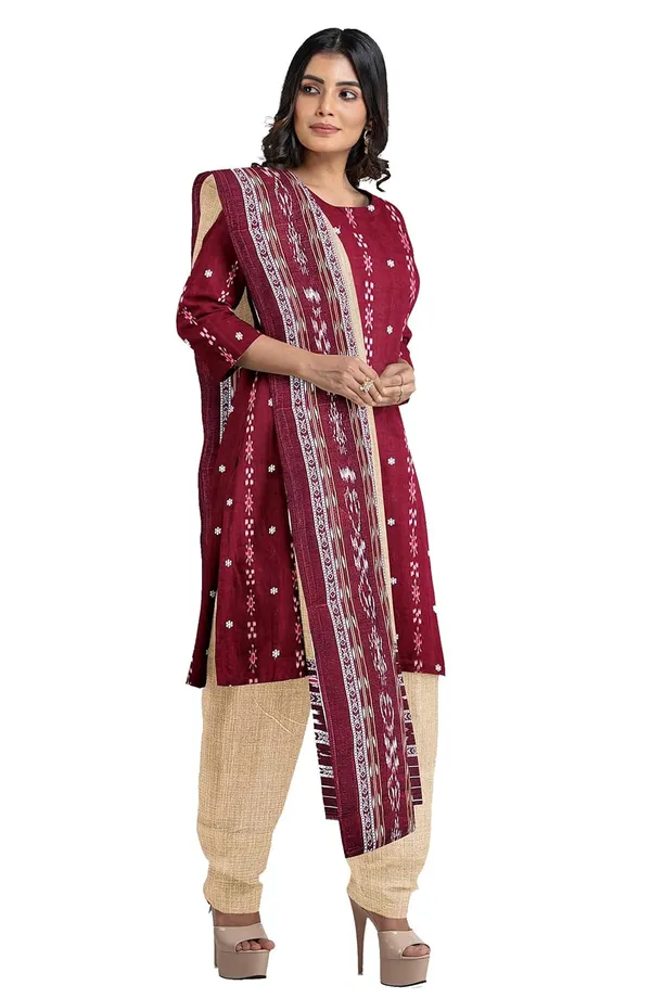Multicolor_Pure_Cotton_Sambalpuri_Handloom_Dress_Material_With_Dupatta_Bottom_Wear_3_Piece_Set
