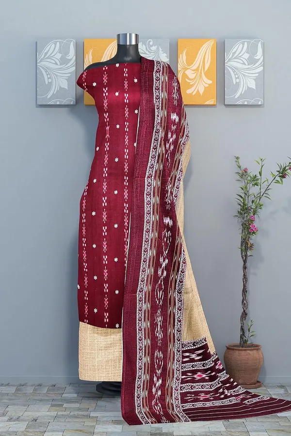 Multicolor_Pure_Cotton_Sambalpuri_Handloom_Dress_Material_With_Dupatta_Bottom_Wear_3_Piece_Set
