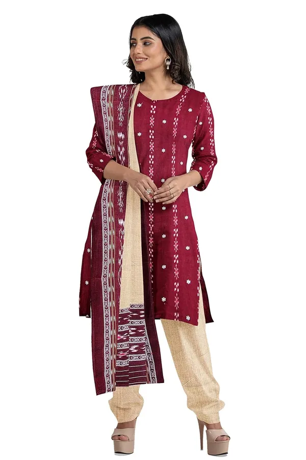 Multicolor_Pure_Cotton_Sambalpuri_Handloom_Dress_Material_With_Dupatta_Bottom_Wear_3_Piece_Set