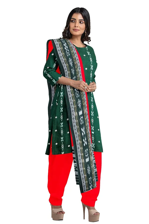 Multicolor_Pure_Cotton_Sambalpuri_Handloom_Dress_Material_With_Dupatta_Bottom_Wear_3_Piece_Set