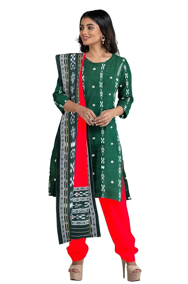 Multicolor_Pure_Cotton_Sambalpuri_Handloom_Dress_Material_With_Dupatta_Bottom_Wear_3_Piece_Set