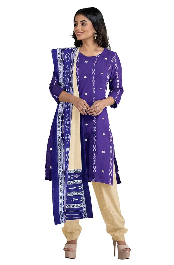 Multicolor_Pure_Cotton_Sambalpuri_Handloom_Dress_Material_With_Dupatta_Bottom_Wear_3_Piece_Set