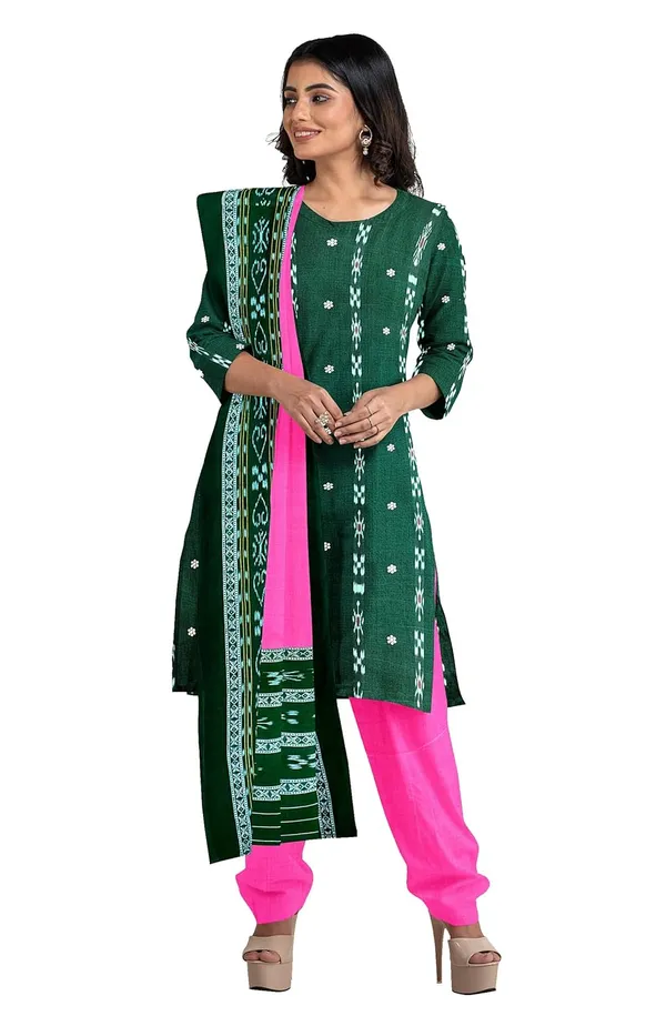 Multicolor_Pure_Cotton_Sambalpuri_Handloom_Dress_Material_With_Dupatta_Bottom_Wear_3_Piece_Set