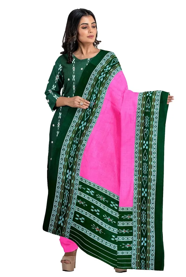 Multicolor_Pure_Cotton_Sambalpuri_Handloom_Dress_Material_With_Dupatta_Bottom_Wear_3_Piece_Set