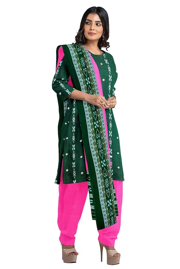 Multicolor_Pure_Cotton_Sambalpuri_Handloom_Dress_Material_With_Dupatta_Bottom_Wear_3_Piece_Set