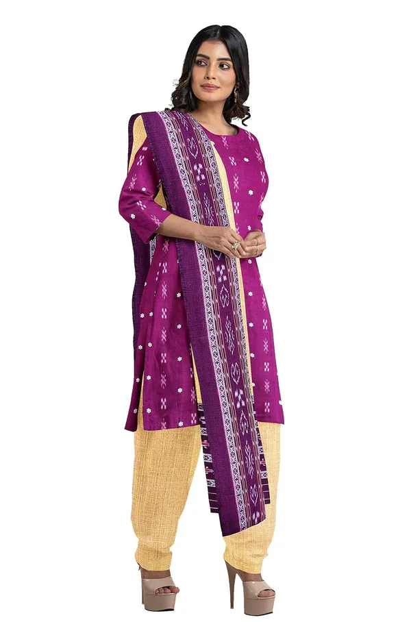 Multicolor_Pure_Cotton_Sambalpuri_Handloom_Dress_Material_With_Dupatta_Bottom_Wear_3_Piece_Set