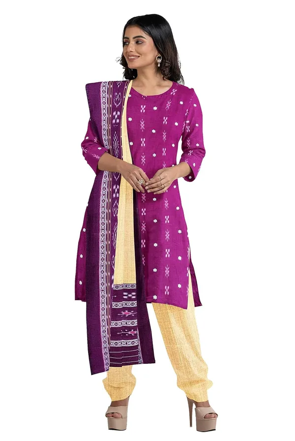 Multicolor_Pure_Cotton_Sambalpuri_Handloom_Dress_Material_With_Dupatta_Bottom_Wear_3_Piece_Set