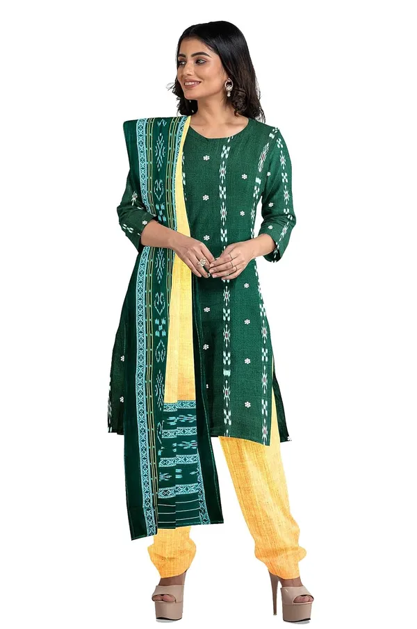 Multicolor_Pure_Cotton_Sambalpuri_Handloom_Dress_Material_With_Dupatta_Bottom_Wear_3_Piece_Set