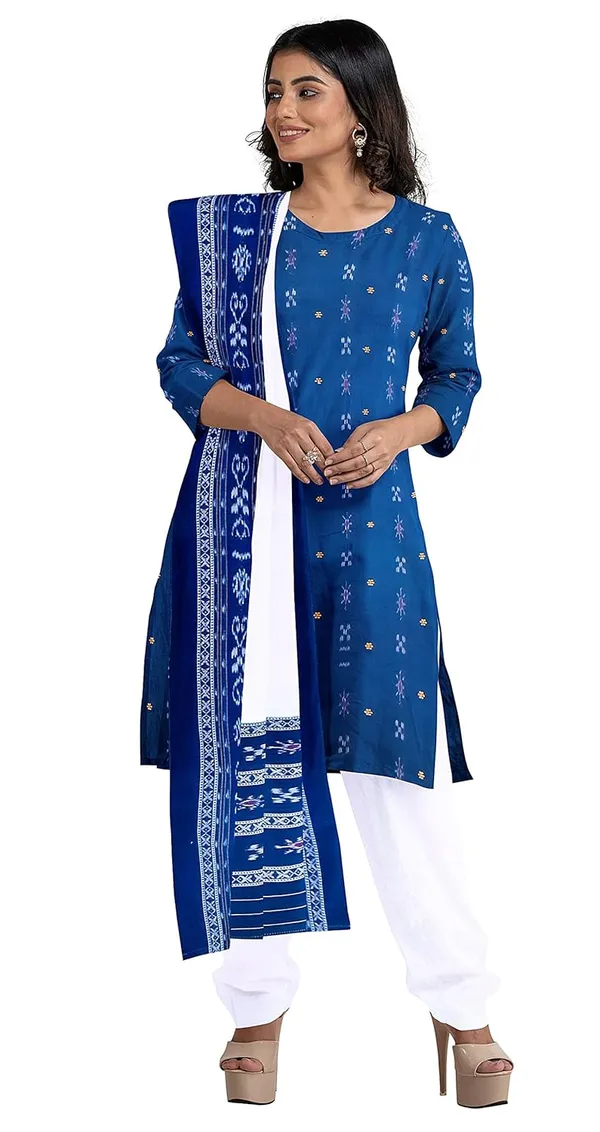 Multicolor_Pure_Cotton_Sambalpuri_Handloom_Dress_Material_With_Dupatta_Bottom_Wear_3_Piece_Set