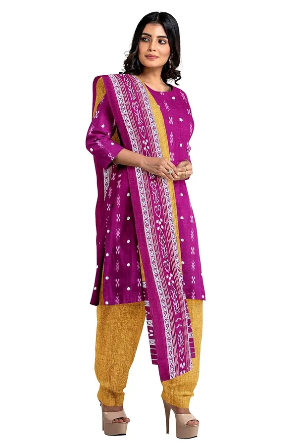 Multicolor_Pure_Cotton_Sambalpuri_Handloom_Dress_Material_With_Dupatta_Bottom_Wear_3_Piece_Set