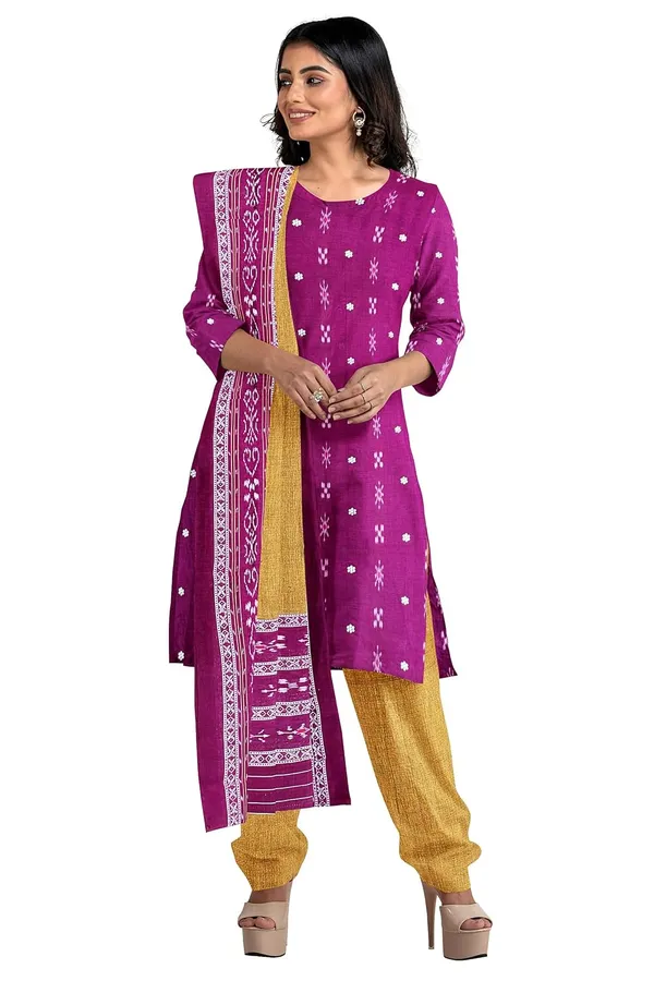 Multicolor_Pure_Cotton_Sambalpuri_Handloom_Dress_Material_With_Dupatta_Bottom_Wear_3_Piece_Set