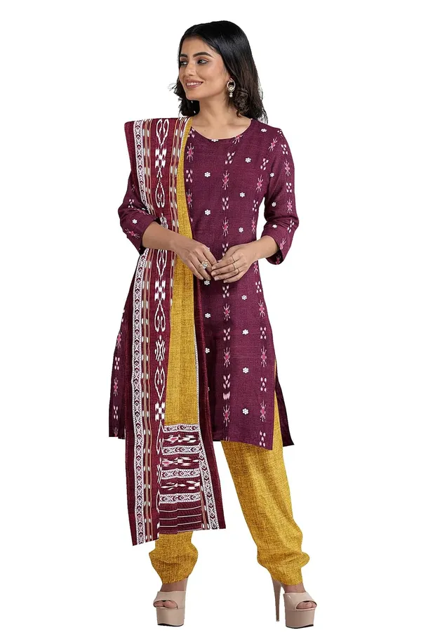 Multicolor_Pure_Cotton_Sambalpuri_Handloom_Dress_Material_With_Dupatta_Bottom_Wear_3_Piece_Set