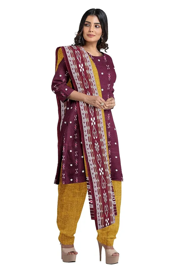 Multicolor_Pure_Cotton_Sambalpuri_Handloom_Dress_Material_With_Dupatta_Bottom_Wear_3_Piece_Set