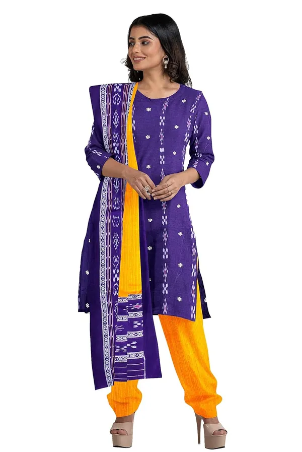 Multicolor_Pure_Cotton_Sambalpuri_Handloom_Dress_Material_With_Dupatta_Bottom_Wear_3_Piece_Set
