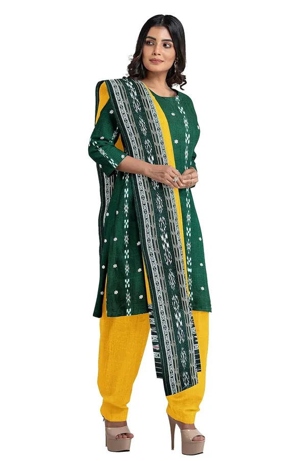 Multicolor_Pure_Cotton_Sambalpuri_Handloom_Dress_Material_With_Dupatta_Bottom_Wear_3_Piece_Set