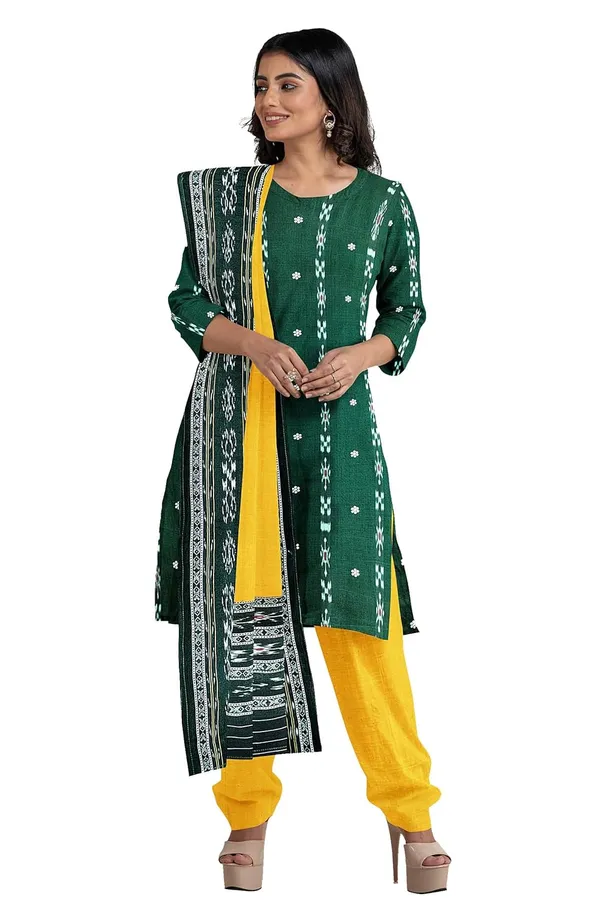 Multicolor_Pure_Cotton_Sambalpuri_Handloom_Dress_Material_With_Dupatta_Bottom_Wear_3_Piece_Set