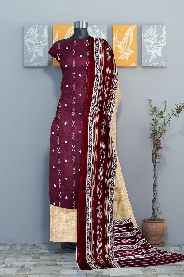 Multicolor_Pure_Cotton_Sambalpuri_Handloom_Dress_Material_With_Dupatta_Bottom_Wear_3_Piece_Set