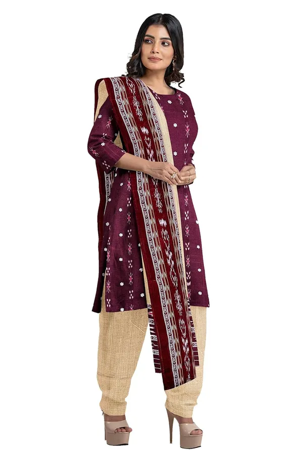 Multicolor_Pure_Cotton_Sambalpuri_Handloom_Dress_Material_With_Dupatta_Bottom_Wear_3_Piece_Set