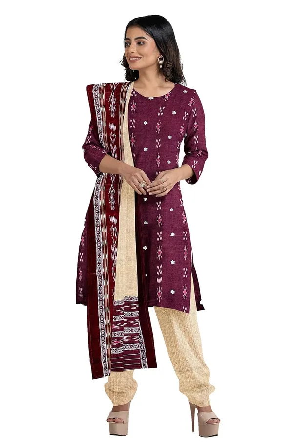 Multicolor_Pure_Cotton_Sambalpuri_Handloom_Dress_Material_With_Dupatta_Bottom_Wear_3_Piece_Set