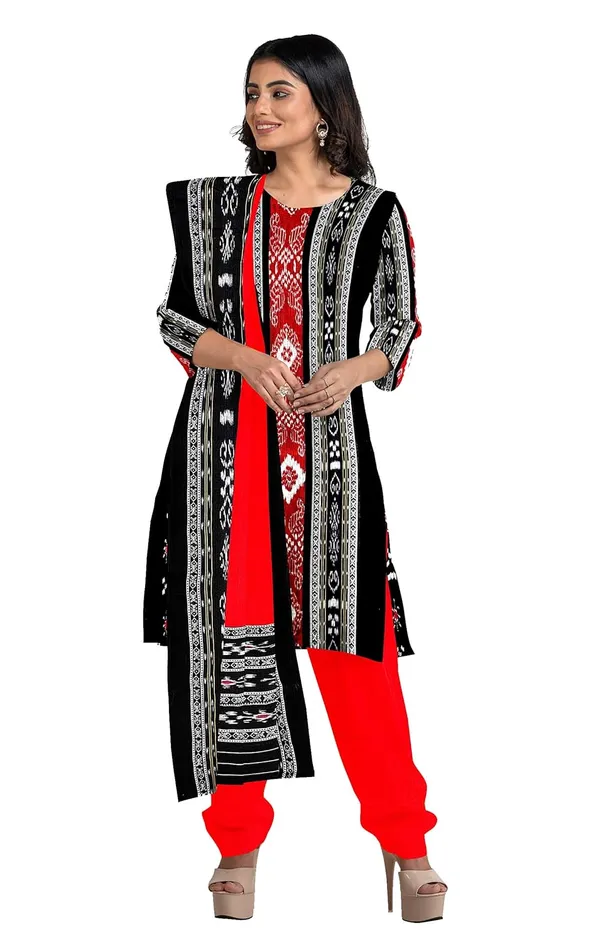 Multicolor_Pure_Cotton_Sambalpuri_Handloom_Dress_Material_With_Dupatta_Bottom_Wear_3_Piece_Set