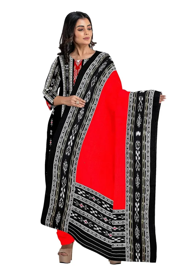 Multicolor_Pure_Cotton_Sambalpuri_Handloom_Dress_Material_With_Dupatta_Bottom_Wear_3_Piece_Set