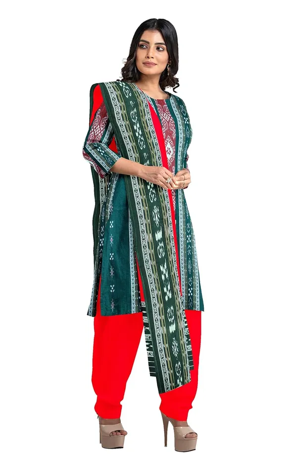 Multicolor_Pure_Cotton_Sambalpuri_Handloom_Dress_Material_With_Dupatta_Bottom_Wear_3_Piece_Set