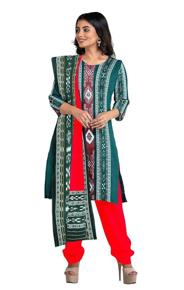 Multicolor_Pure_Cotton_Sambalpuri_Handloom_Dress_Material_With_Dupatta_Bottom_Wear_3_Piece_Set