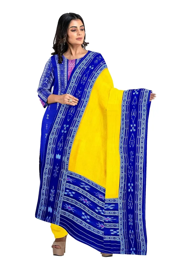 Multicolor_Pure_Cotton_Sambalpuri_Handloom_Dress_Material_With_Dupatta_Bottom_Wear_3_Piece_Set