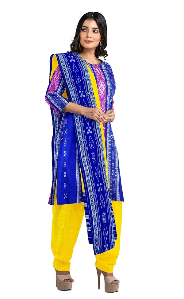 Multicolor_Pure_Cotton_Sambalpuri_Handloom_Dress_Material_With_Dupatta_Bottom_Wear_3_Piece_Set