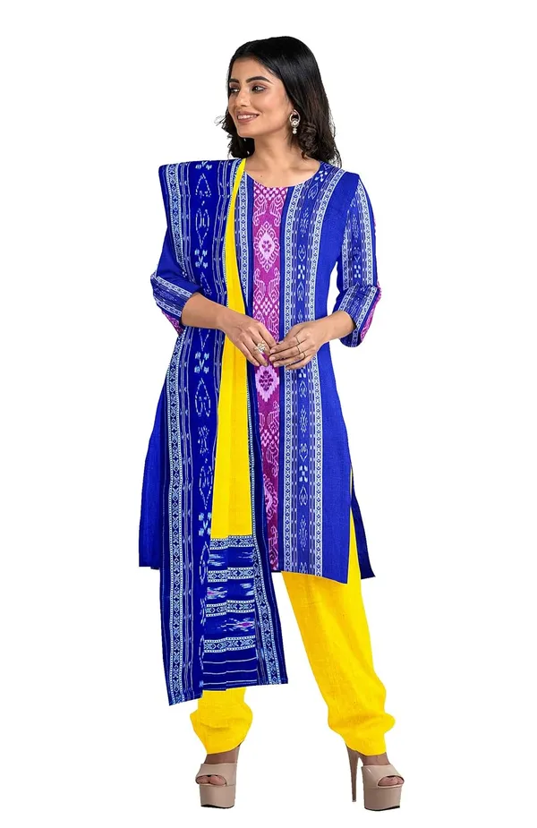 Multicolor_Pure_Cotton_Sambalpuri_Handloom_Dress_Material_With_Dupatta_Bottom_Wear_3_Piece_Set