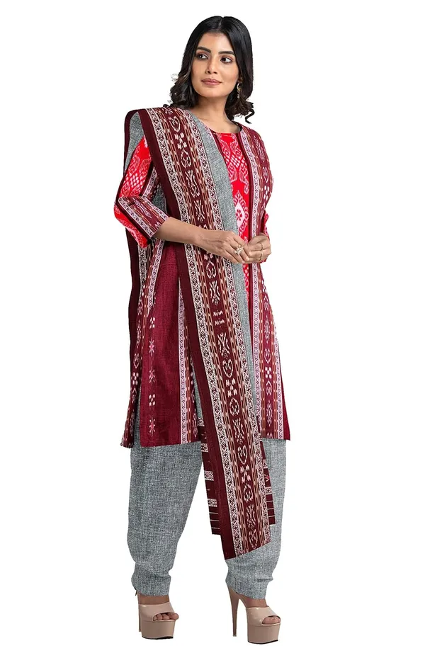 Multicolor_Pure_Cotton_Sambalpuri_Handloom_Dress_Material_With_Dupatta_Bottom_Wear_3_Piece_Set