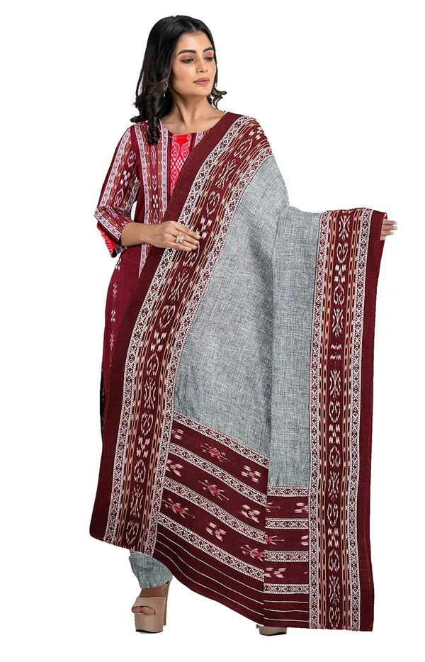 Multicolor_Pure_Cotton_Sambalpuri_Handloom_Dress_Material_With_Dupatta_Bottom_Wear_3_Piece_Set
