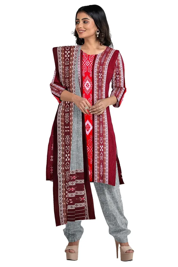 Multicolor_Pure_Cotton_Sambalpuri_Handloom_Dress_Material_With_Dupatta_Bottom_Wear_3_Piece_Set