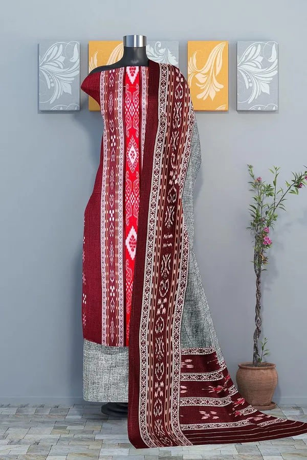 Multicolor_Pure_Cotton_Sambalpuri_Handloom_Dress_Material_With_Dupatta_Bottom_Wear_3_Piece_Set