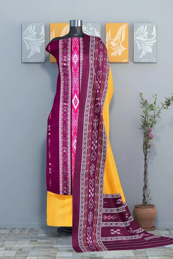 Multicolor_Pure_Cotton_Sambalpuri_Handloom_Dress_Material_With_Dupatta_Bottom_Wear_3_Piece_Set
