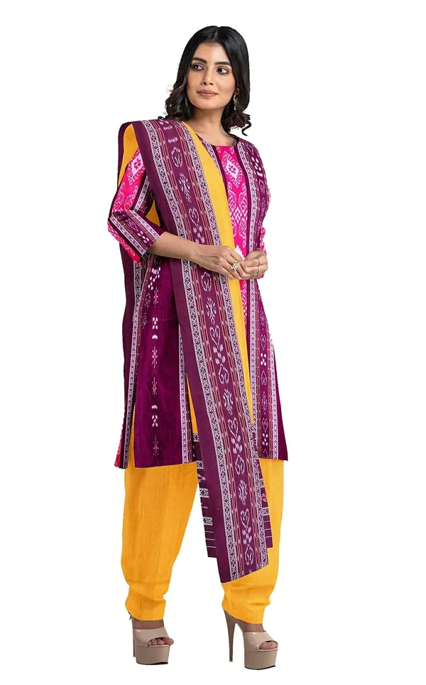 Multicolor_Pure_Cotton_Sambalpuri_Handloom_Dress_Material_With_Dupatta_Bottom_Wear_3_Piece_Set