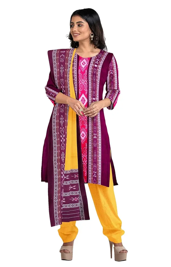Multicolor_Pure_Cotton_Sambalpuri_Handloom_Dress_Material_With_Dupatta_Bottom_Wear_3_Piece_Set