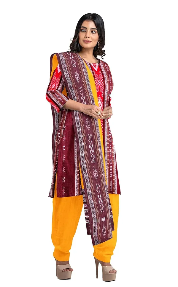 Multicolor_Pure_Cotton_Sambalpuri_Handloom_Dress_Material_With_Dupatta_Bottom_Wear_3_Piece_Set