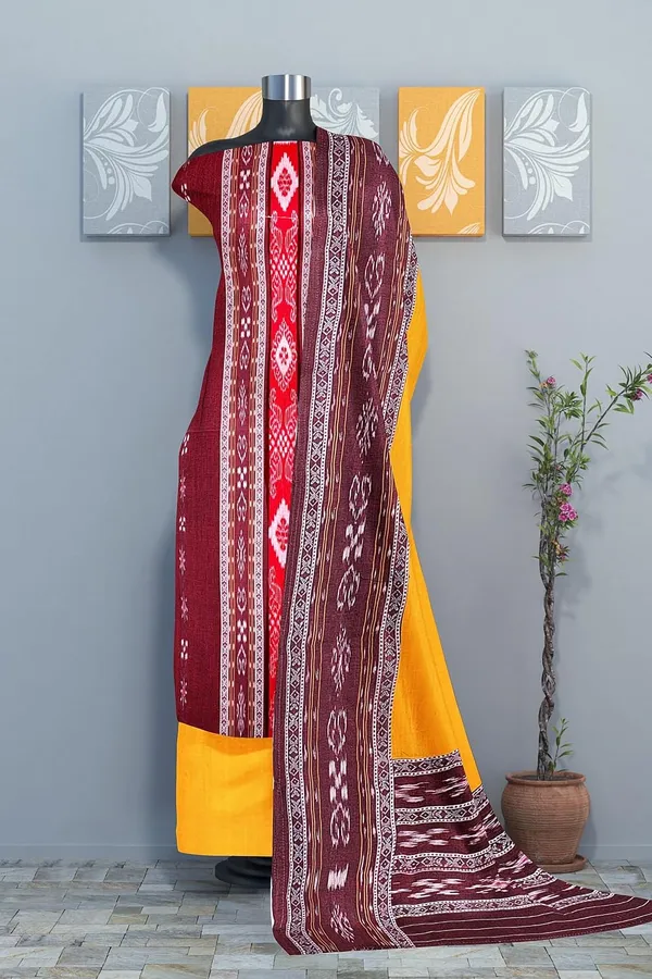 Multicolor_Pure_Cotton_Sambalpuri_Handloom_Dress_Material_With_Dupatta_Bottom_Wear_3_Piece_Set