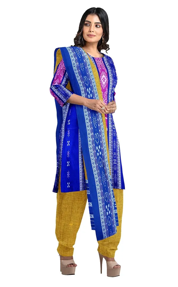 Multicolor_Pure_Cotton_Sambalpuri_Handloom_Dress_Material_With_Dupatta_Bottom_Wear_3_Piece_Set