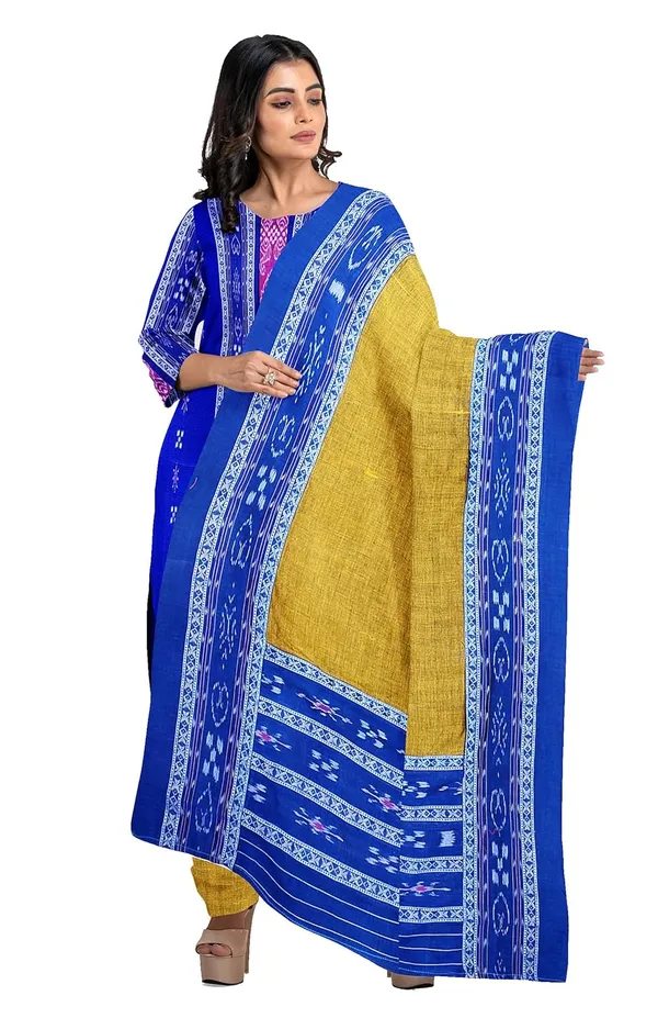 Multicolor_Pure_Cotton_Sambalpuri_Handloom_Dress_Material_With_Dupatta_Bottom_Wear_3_Piece_Set
