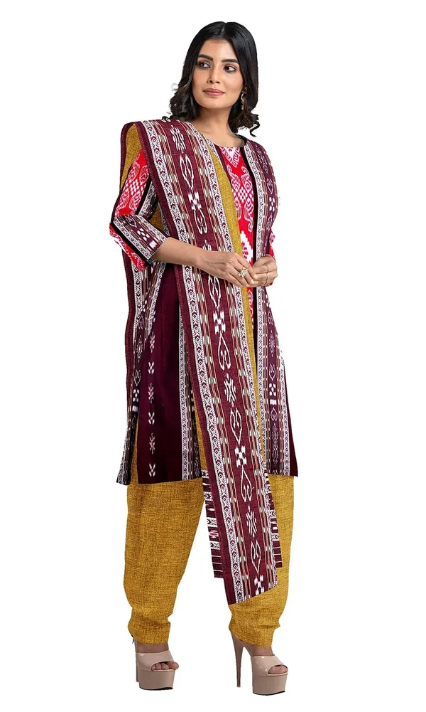 Multicolor_Pure_Cotton_Sambalpuri_Handloom_Dress_Material_With_Dupatta_Bottom_Wear_3_Piece_Set