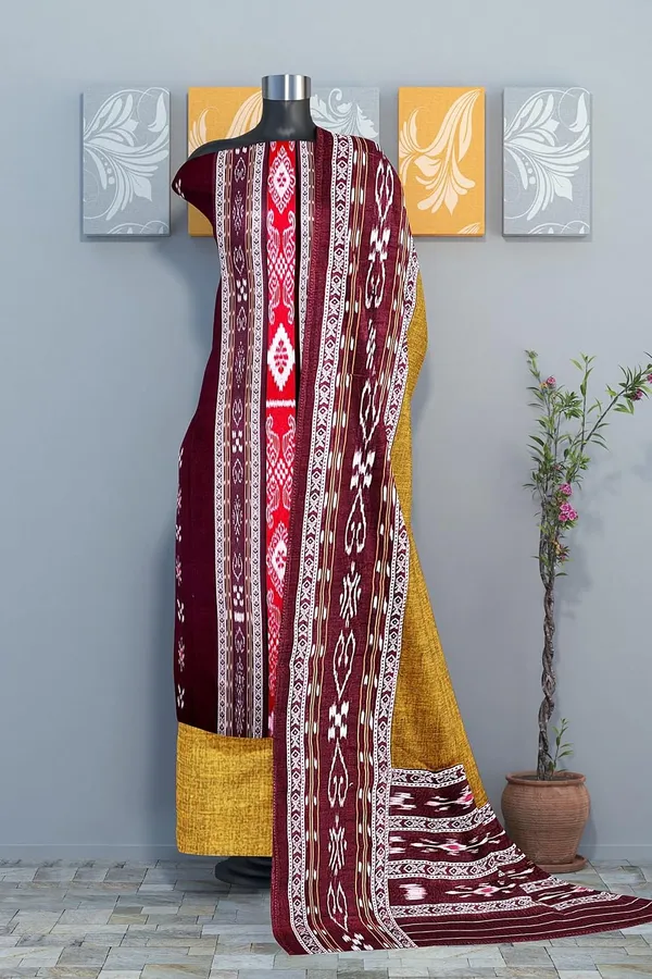 Multicolor_Pure_Cotton_Sambalpuri_Handloom_Dress_Material_With_Dupatta_Bottom_Wear_3_Piece_Set