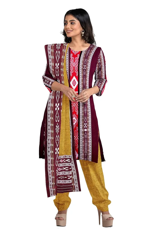 Multicolor_Pure_Cotton_Sambalpuri_Handloom_Dress_Material_With_Dupatta_Bottom_Wear_3_Piece_Set
