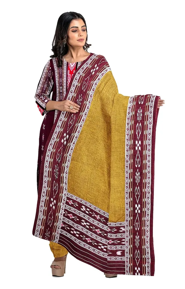 Multicolor_Pure_Cotton_Sambalpuri_Handloom_Dress_Material_With_Dupatta_Bottom_Wear_3_Piece_Set