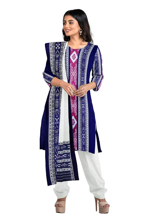 Multicolor_Pure_Cotton_Sambalpuri_Handloom_Dress_Material_With_Dupatta_Bottom_Wear_3_Piece_Set
