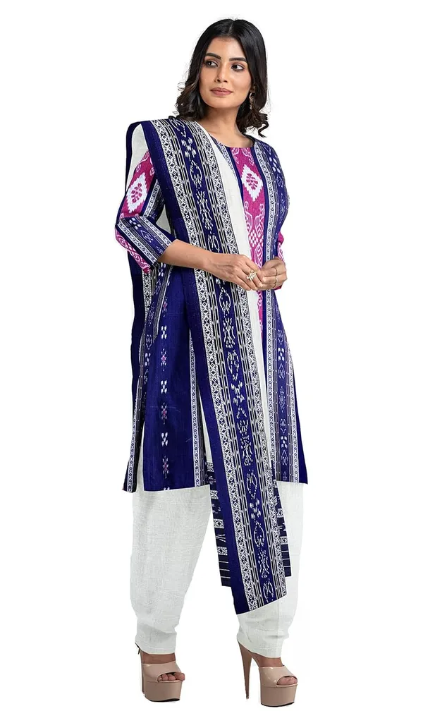 Multicolor_Pure_Cotton_Sambalpuri_Handloom_Dress_Material_With_Dupatta_Bottom_Wear_3_Piece_Set