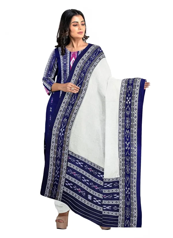 Multicolor_Pure_Cotton_Sambalpuri_Handloom_Dress_Material_With_Dupatta_Bottom_Wear_3_Piece_Set