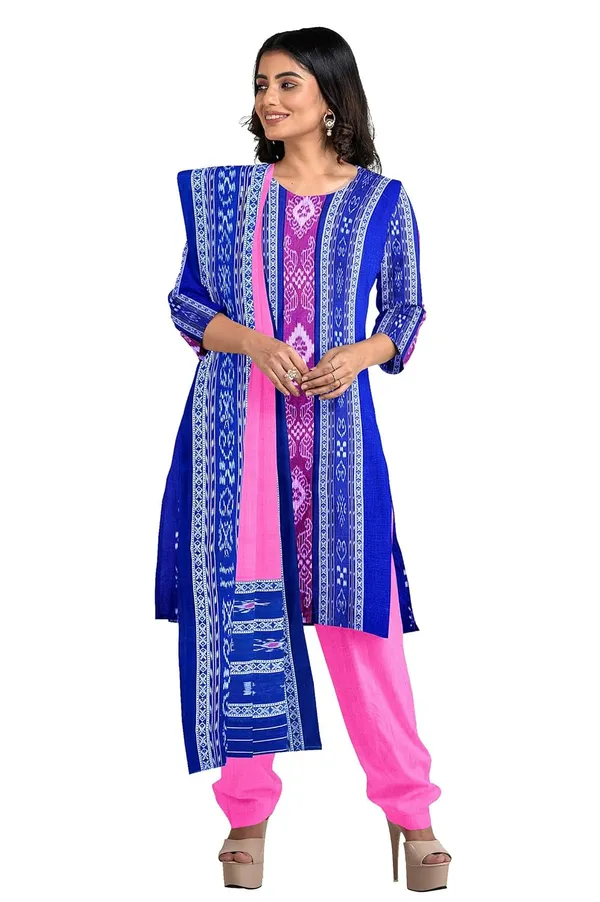 Multicolor_Pure_Cotton_Sambalpuri_Handloom_Dress_Material_With_Dupatta_Bottom_Wear_3_Piece_Set
