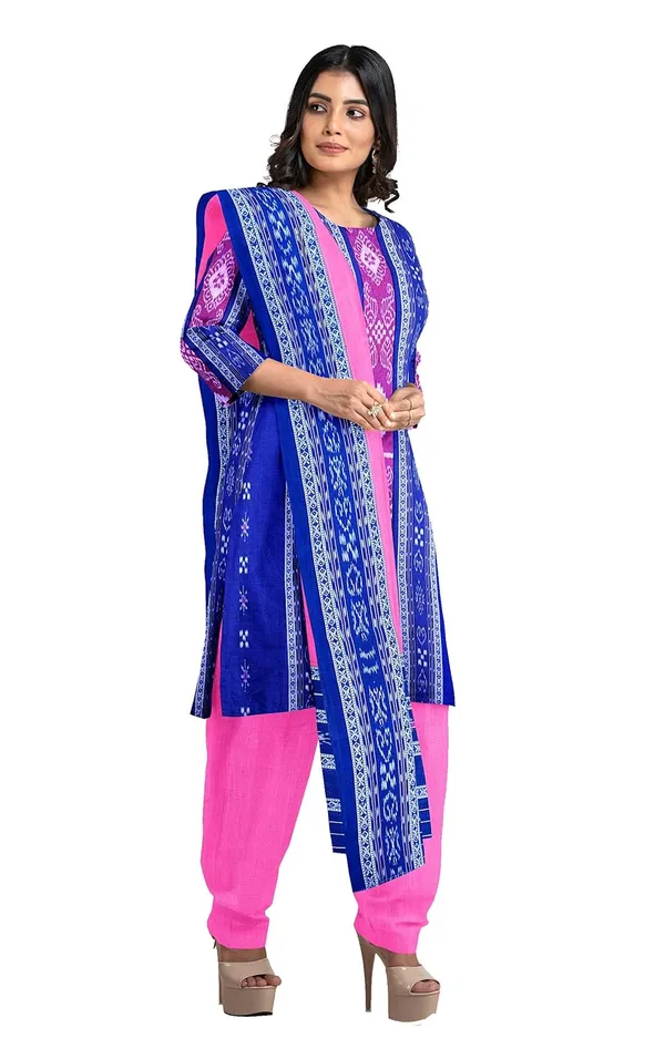 Multicolor_Pure_Cotton_Sambalpuri_Handloom_Dress_Material_With_Dupatta_Bottom_Wear_3_Piece_Set